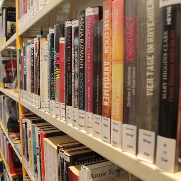 Das Bild zeigt eine Reihe an Büchern in der Bibliothek